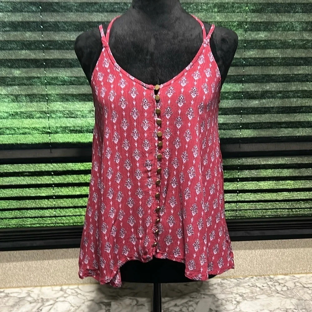 En Creme Women’s‎ Floral Button Front Spaghetti Strap Halter Tank Top Size Small